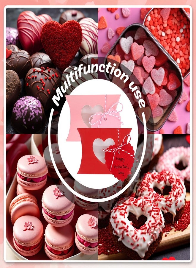 JarThenaAMCS 50Pcs Valentine's Day Treat Boxes with Gift Tags Cotton Rope Red Pink Pillow Boxes with Heart PVC Window Gift Paper Container for Sweets Chocolate Birthday Wedding Party - Image 3